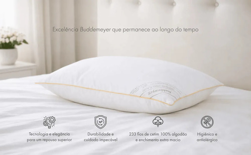 Kit Travesseiro 50x70cm Buddemeyer Toque de Pluma Algodão Branco 2 peças