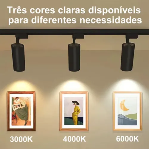 Kit Trilho 1m + 4 Spots 10w Preto/branco 6500k 4000k 3000k