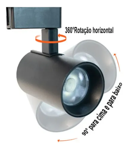 Kit Trilho 3m + 9 Spots 10w Preto/branco Frio Neutro Quente