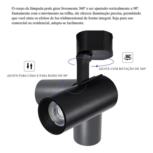 Kit Trilho Eletrificado 1m + 4 Spots 15w Bivolt Preto/branco