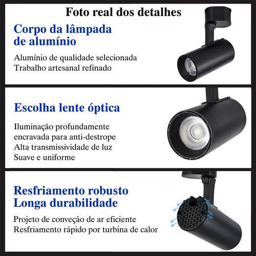 Kit Trilho Eletrificado 1m + 4 Spots 15w Bivolt Preto/branco