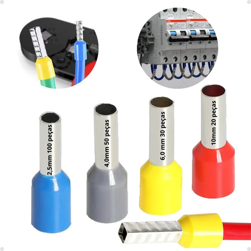 Kit tubular ilhos terminal 25 40 60 10mm crimpar 200pcs