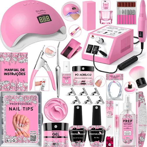 Kit unhas de gel lixadeira eletrica cabine sun lixa manicure 1