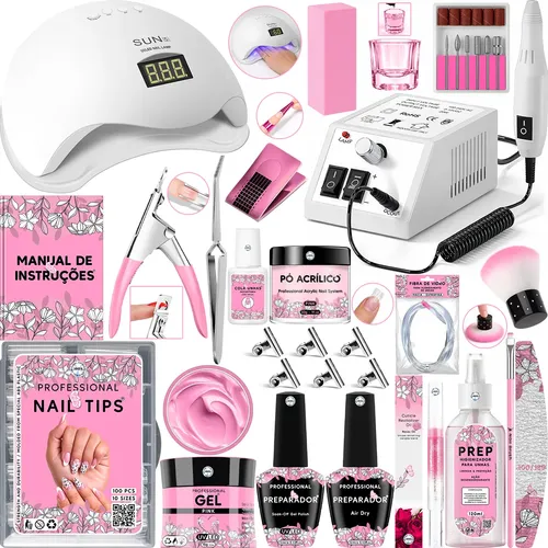 Kit unhas de gel lixadeira eletrica cabine sun lixa manicure