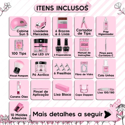 Kit Unhas De Gel Lixadeira Elétrica Cabine Sun Lixa Manicure