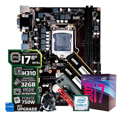 Kit upgrade intel core i7 8th ddr4 32gb h310b250 750w cooler