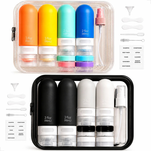Kit viagem 17 pecas frascos silicone necessaire skincare top