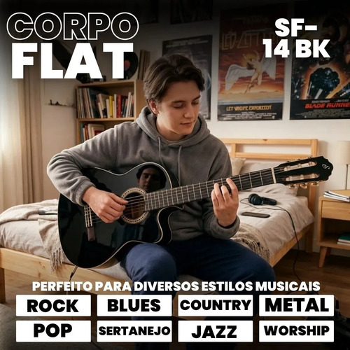 Kit Violão Eletroacústico Giannini Start SF-14 Preto de Aço com Afinador e Capa Soundblue