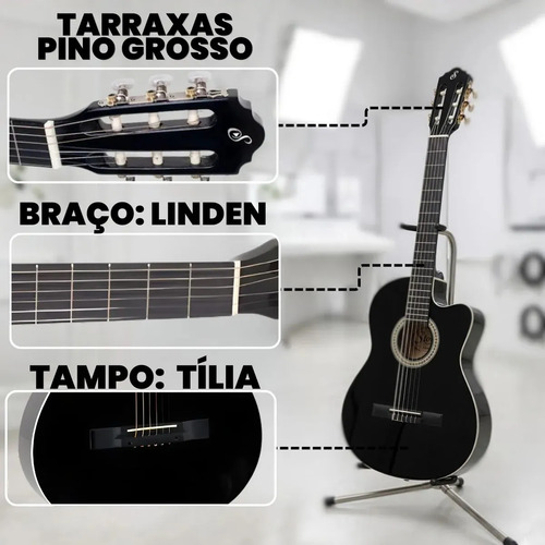 Kit Violão Eletroacústico Giannini Start SF-14 Preto de Aço com Afinador e Capa Soundblue