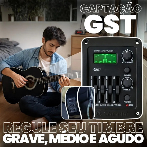 Kit Violão Eletroacústico Giannini Start SF-14 Preto de Aço com Afinador e Capa Soundblue