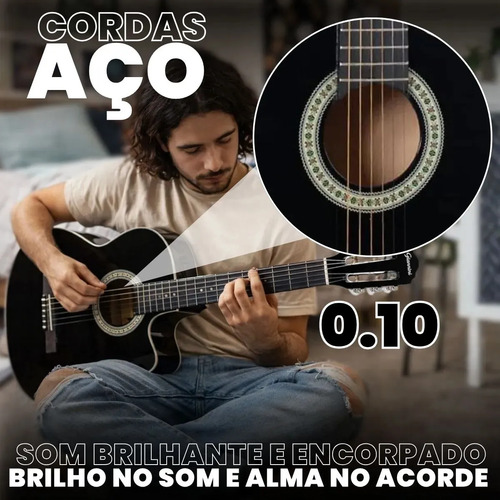 Kit Violão Eletroacústico Giannini Start SF-14 Preto de Aço com Afinador e Capa Soundblue