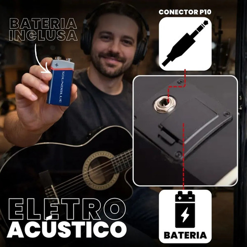 Kit Violão Eletroacústico Giannini Start SF-14 Preto de Aço com Afinador e Capa Soundblue