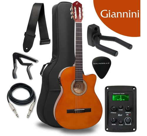 Kit violao giannini eletroacustico corda nylon destro flat c