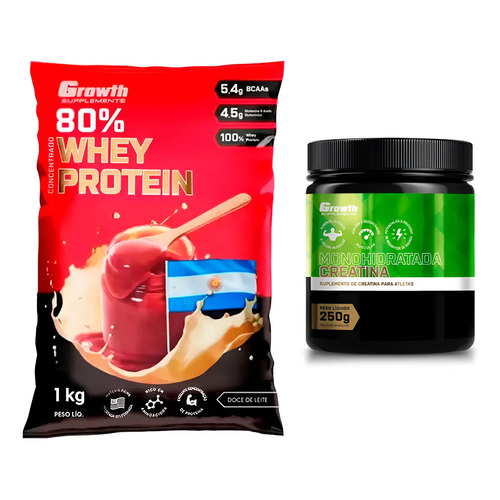 Kit whey concentrado 1kg creatina mono 250g growth