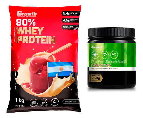 Kit Whey Concentrado 1kg + Creatina Mono 250g Growth