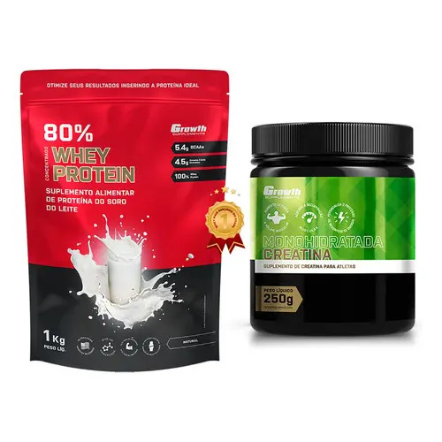 Kit whey concentrado 80 creatina monohidratada 250g growth s