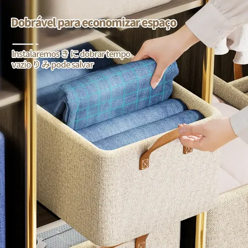 Kit4 Cestos Caixas Dobravel Organizadoras De Guarda Roupas