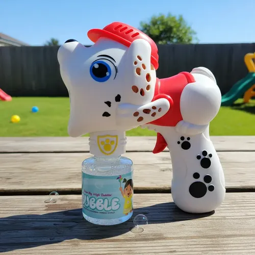 Lancador de bolhas sabao automatico cachorro azul e vermelho