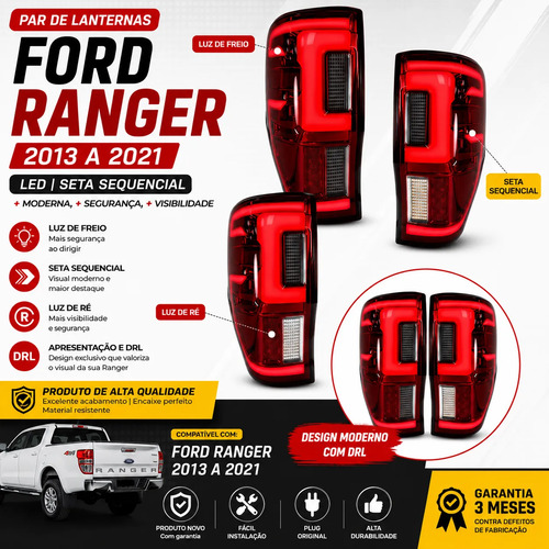 Lanterna Full Led Ford Ranger 2013/2021 Vermelho Raptor