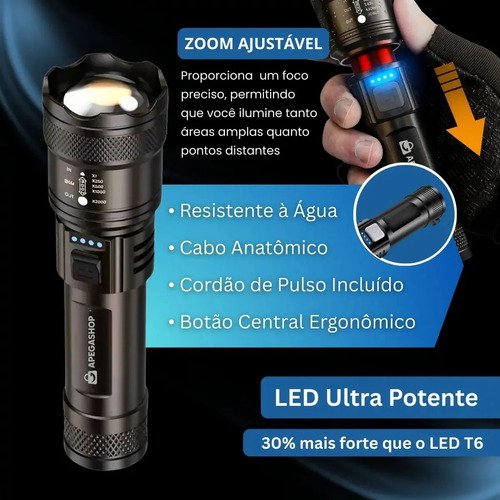 Lanterna Militar Tática Led Cree Recarregável Mais Forte Do Mundo Ultra Potente 1000m Zoom Alto Brilho Resistente Agua Sitio Fazenda