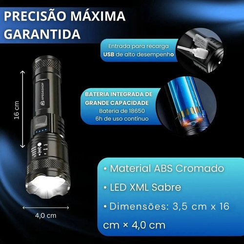 Lanterna Militar Tática Led Cree Recarregável Mais Forte Do Mundo Ultra Potente 1000m Zoom Alto Brilho Resistente Agua Sitio Fazenda