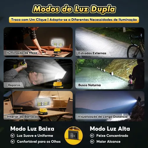 Lanterna Refletor Lampada Luz6000k Com 2bateria Recarregável