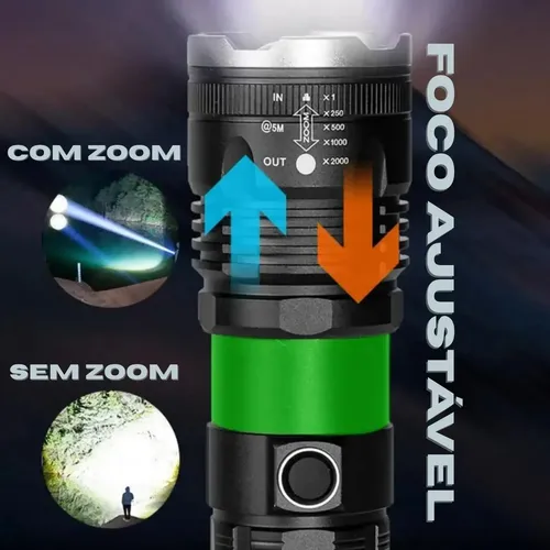 Lanterna Tática 2km Mais Forte Do Mundo Recarregável Potente