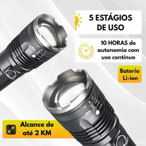 Lanterna Tática 2km Mais Forte Do Mundo Recarregável Potente