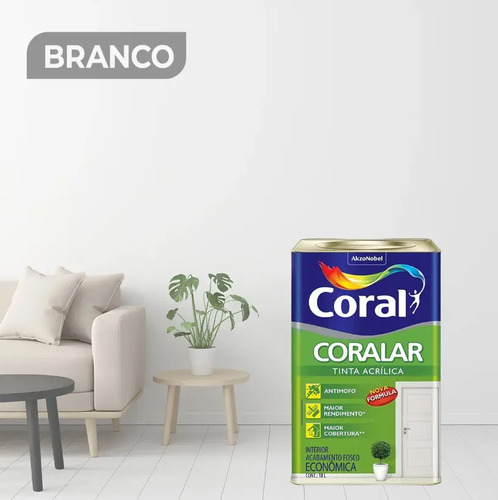 Latex Acrílica Tinta Coral Anti Mofo Branco 18L Coralar Branco Fosco