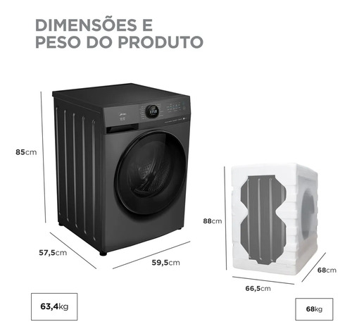 Lava E Seca 11kg Titanium Slim Conectada Midea