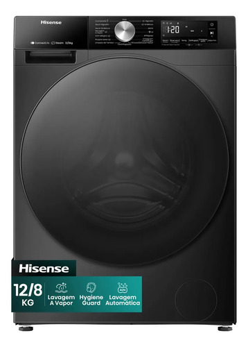 Lava e seca hisense 3s preta noir 12kg 8kg inverter 16 progr