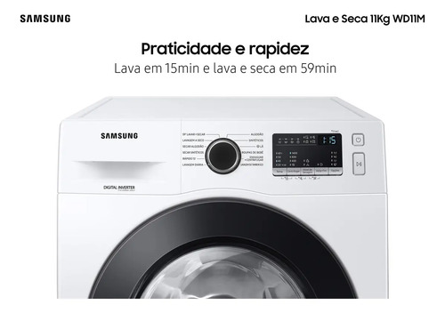 Lava E Seca Samsung Wd11m Com Digital Inverter Branca 11kg Cor Branco