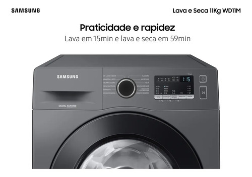 Lava E Seca Samsung Wd11m Com Digital Inverter Inox 11kg Cor Inox look