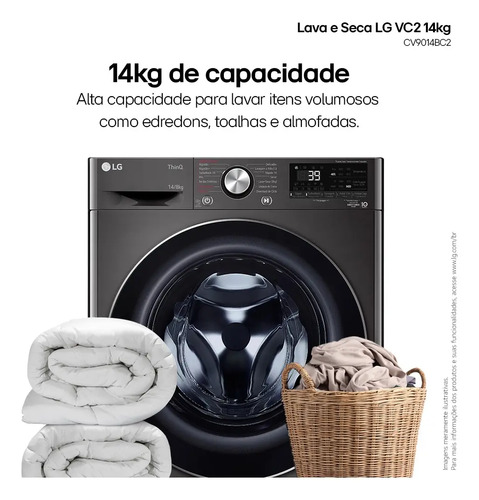 Lava E Seca Smart LG Vc2 Black Inox 14kg Cv9014bc2a