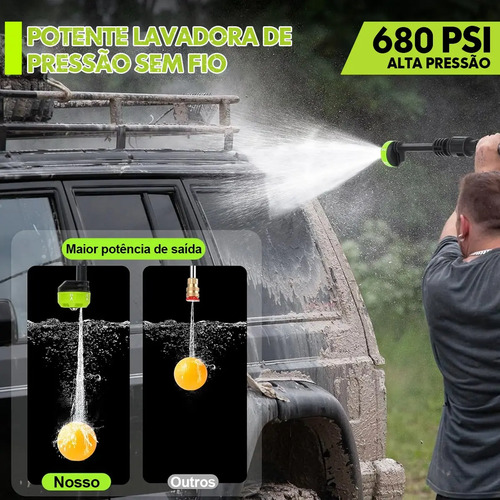 Lavadora Alta Pressao Portatil Potente Recarregável 2bateria