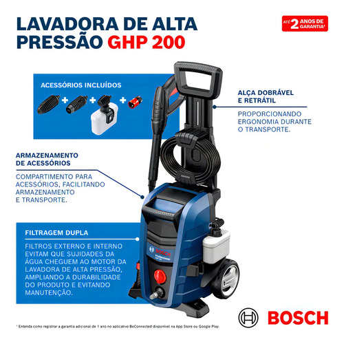 Lavadora de alta pressão Bosch GHP 200 1700W 2000 PSI com acessórios