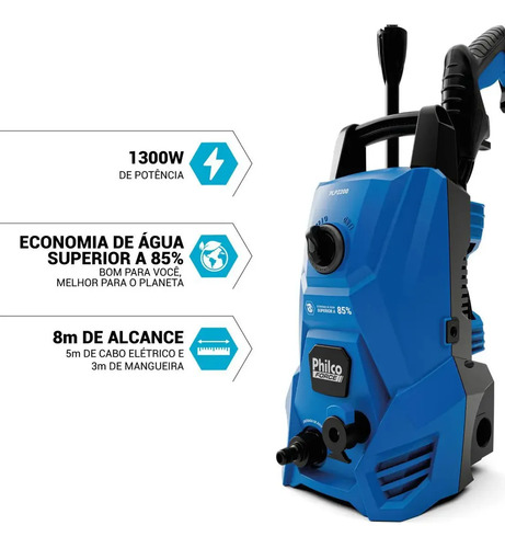Lavadora de Alta Pressão Jato Compacta Philco PLP2200 1300W 1300 PSI/Libras 312L/h Lança Regulável 220v