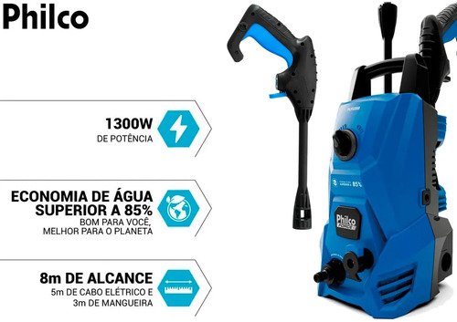 Lavadora De Alta Pressão Jato Compacta Philco Plp2200 1300w 1300 Psi/libras 312l/h Lança Regulável 127v