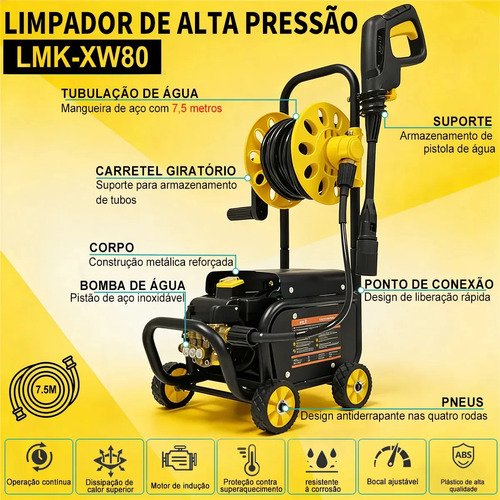 Lavadora De Alta Pressão Lumeka XW80 com motor a indução Lavadoras de Jato Elétricas Com Rolo De Mangueira
