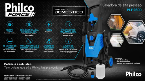 Lavadora De Alta Pressão Philco Plp2600 1600w Cor Azul Frequência 60Hz