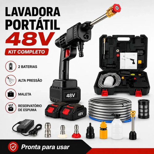 Lavadora de Alta Pressão Portátil Recarregável Lava Jato 48V 600W Bivolt