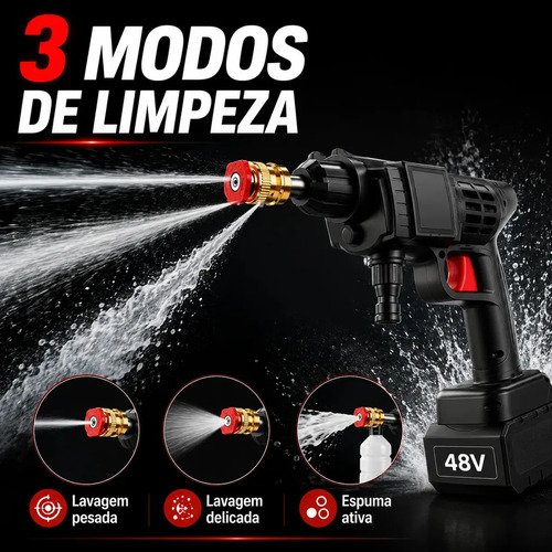 Lavadora de Alta Pressão Portátil Recarregável Lava Jato 48V 600W Bivolt