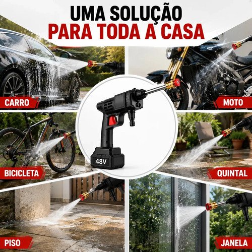 Lavadora de Alta Pressão Portátil Recarregável Lava Jato 48V 600W Bivolt