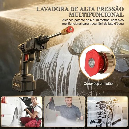Lavadora de Alta Pressão Portátil Recarregável Maleta 2 Baterias Preto