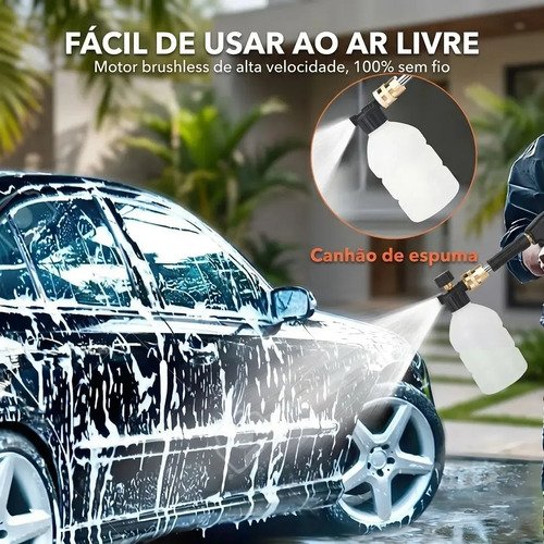 Lavadora de Alta Pressão Portátil Recarregável Maleta 2 Baterias Preto