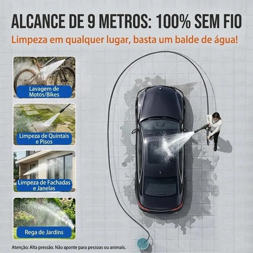 Lavadora de Alta Pressão Portátil Recarregável Maleta 2 Baterias Preto