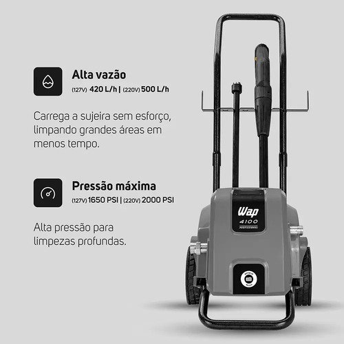 Lavadora De Alta Pressão Profissional Wap 4100 W2 420l/h Motor De Indução 1650psi 1500w 127V
