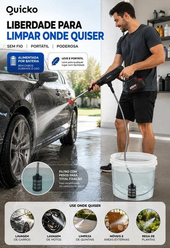 Lavadora De Alta Pressão Vap Portátil Sem Fio Bateria Compressor Pneu Função Power Bank Lava Jato Elétrica Recarregável P/ Lavar Carro Moto Quintal C/ 2 Baterias Bico Mangueira Dispenser De Sabão