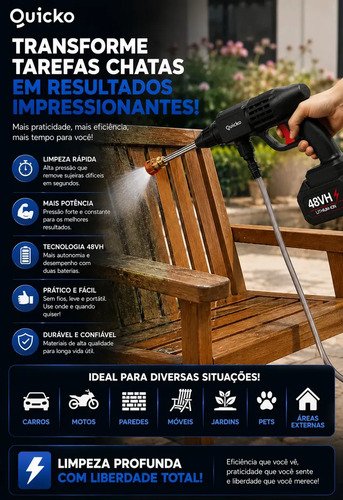 Lavadora De Alta Pressão Vap Portátil Sem Fio Bateria Compressor Pneu Função Power Bank Lava Jato Elétrica Recarregável P/ Lavar Carro Moto Quintal C/ 2 Baterias Bico Mangueira Dispenser De Sabão
