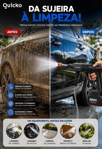 Lavadora De Alta Pressão Vap Portátil Sem Fio Bateria Compressor Pneu Função Power Bank Lava Jato Elétrica Recarregável P/ Lavar Carro Moto Quintal C/ 2 Baterias Bico Mangueira Dispenser De Sabão